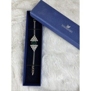 Discontinued Swarovski Crystal Bracelet Emerald Green Center Silver Tone5077772‎